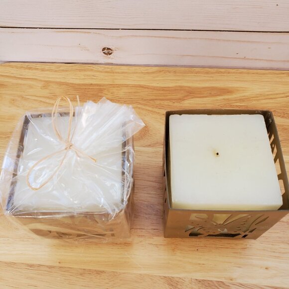 Butterfly Gold Metal Candle Holders White Unscented Candles VTG 1990s Set Of 2 - Picture 3 of 11